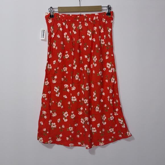 Old navy Crepe A-Line red floral Midi Skirt women’s size petite small - Picture 2 of 6
